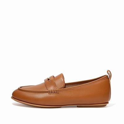 Fitflop Women's LENA Leather Penny Flat Shoes - Light Brown, QS7490268